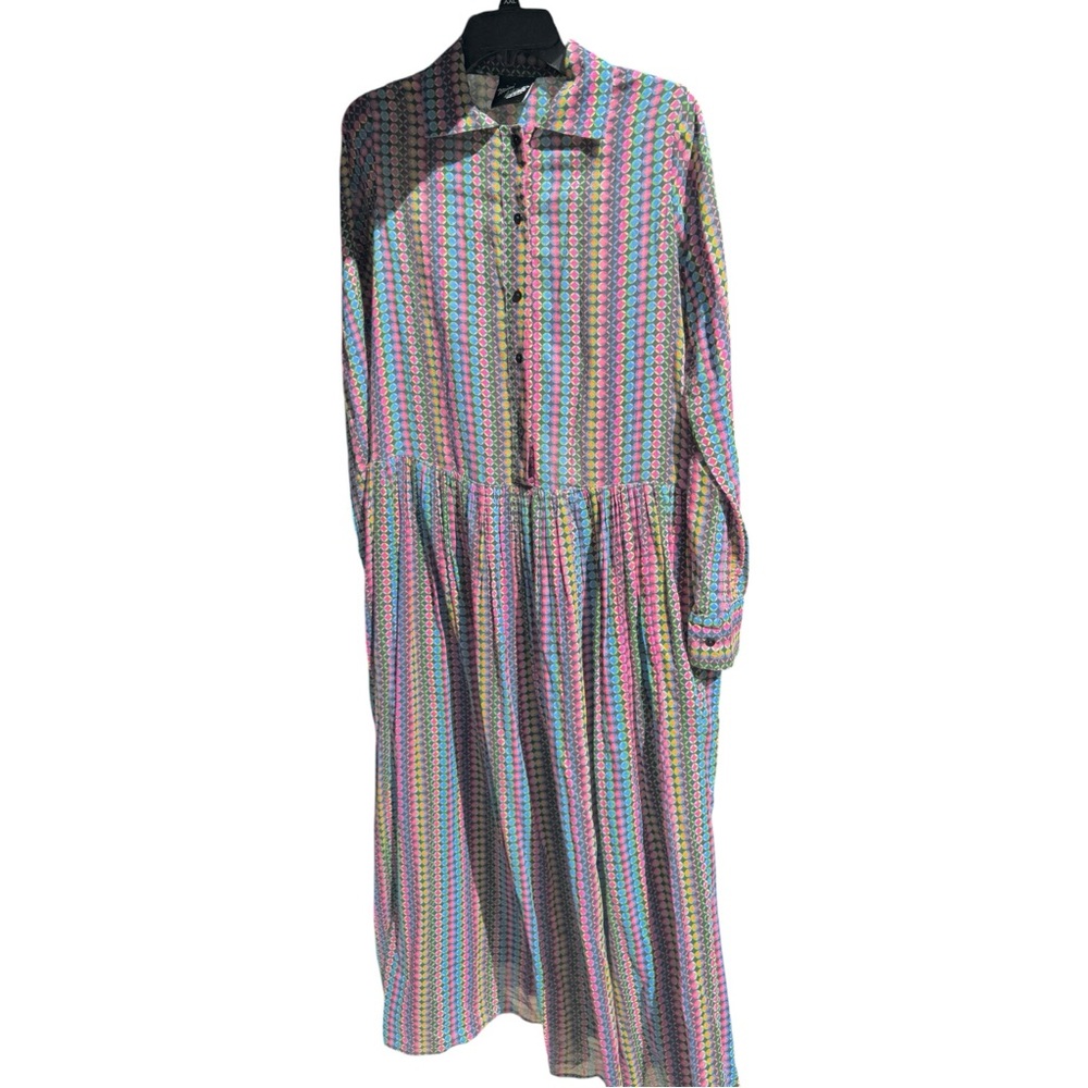 Mimi Liberte Long Sleeve Multicolor Stripe Midi Shirt Dress